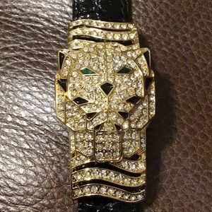 NWT,LE COUTURE WATCHES BY ADRIENNE. BENGAL TIGER CRYSTAL FACE.LEATHER BAND